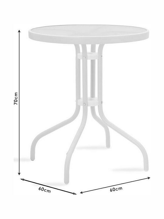 Watson Outdoor Dinner Free Standing Table with Glass Surface and Metal Frame White 60x60x70cm