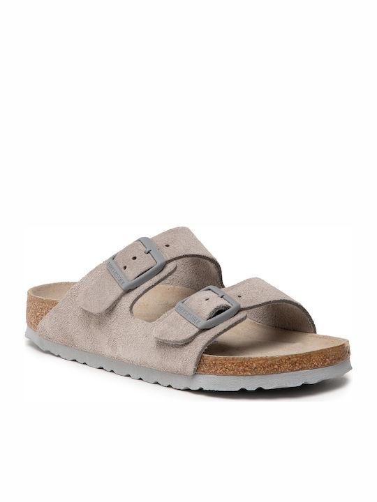 Arizona Soft Footbed Suede Leather Women's Flat Sandals Anatomic in Gray Color Narrow Fit