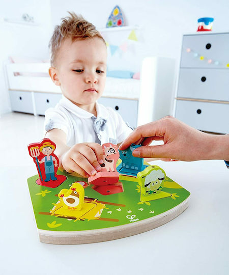 Wooden Kids Peg Puzzle Farmyard Sound Puzzle for 1.5+ years+ Years 7pcs Hape