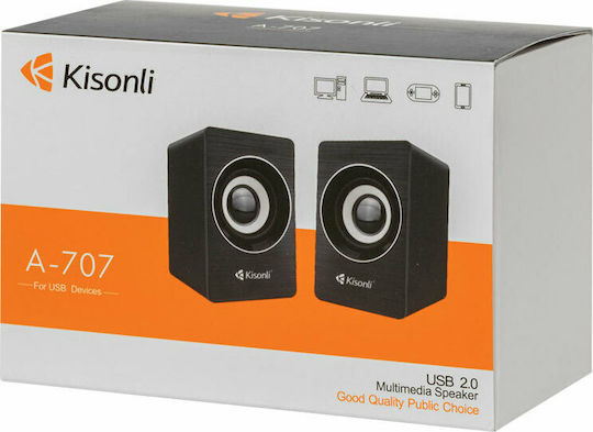 Kisonli A-707 Ηχεία Υπολογιστή 2.0 με Ισχύ 3W Μαύρα