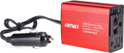 AMiO Inverter Αυτοκινήτου Τροποποιημένου Ημιτόνου 150W για Μετατροπή 12V DC σε 230V AC με 2xUSB /AM