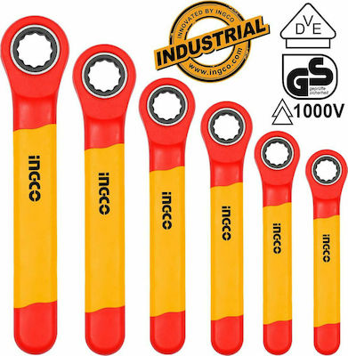 Ingco Set 6 Single Polygon Wrench Straight with Ratchet Mechanism