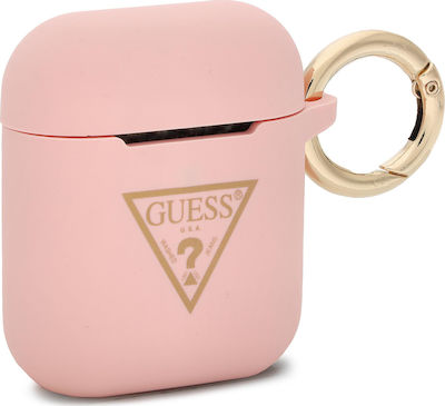 Guess Triangle Logo Case Silicone with Hook in Pink color for Apple AirPods 1 / AirPods 2