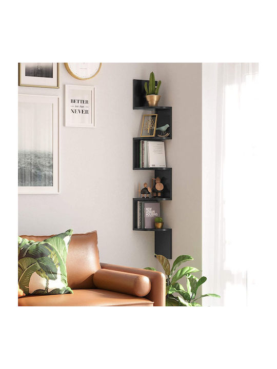Corner Shelf Wall Black Velvet-Black Metal 20x20x127.5cm