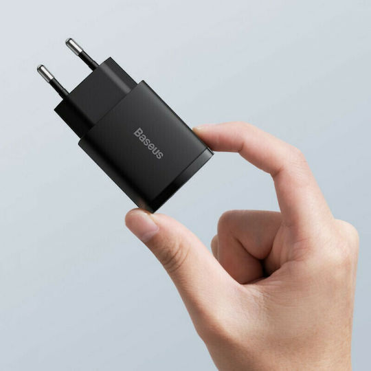 Baseus Charger Without Cable with USB-A Port and USB-C Port 20W Power Delivery / Quick Charge 3.0 Blacks (Compact)