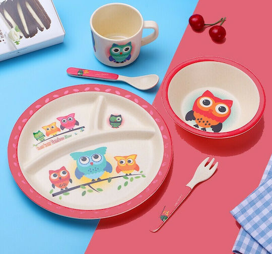 Feeding Set Owls made of Bamboo White 5pcs