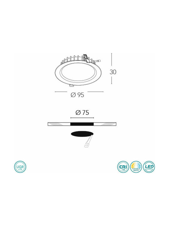 Fan Europe Tron7 Round Metallic Ceiling Spot with Built-in LED and Warm to Cool White Light White 9.5x9.5cm