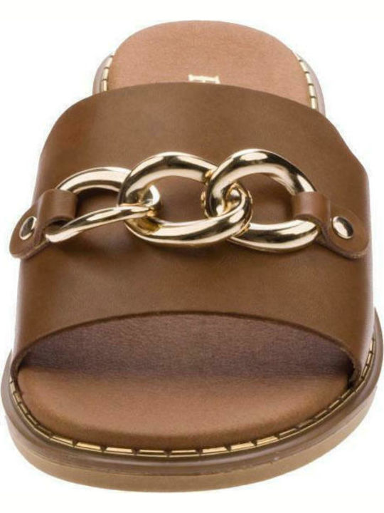 Leather Women's Flat Sandals Anatomic in Tabac Brown Color