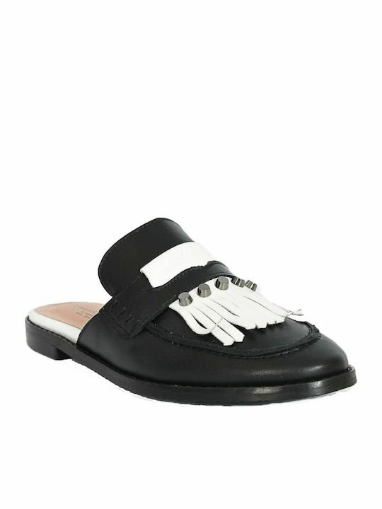 Chaniotakis 1165 Flat Leather Mules Black