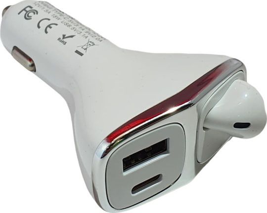 Jellico MQC-100 Handy-Autoladegerät 3.1A mit Anschlüssen: 1xUSB-A 1xType-C und Bluetooth-Kopfhörer Weiß Farbe