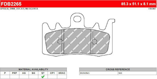 Ferodo Motorcycle Brake Pads Front Brake Pads Fdb2265st BMW R 1200 GS Adventure for Aprilia Tuono / Caponord / RSV4 Ducati Hypermotard / Multistrada / Monster / Hyperstrada / SuperSport / Diavel / X DIAVEL Kymco AK 550 Triumph Street Triple 765