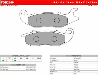 Ferodo Motorradbremsbeläge Vorderseite Organische Vordere Bremsbeläge Fdb2169ef Honda CBF 125