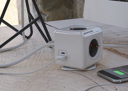 Allocacoc PowerCube 3 Θέσεων με 1 USB-A, 1 USB-C και Καλώδιο 1.5m Γκρι