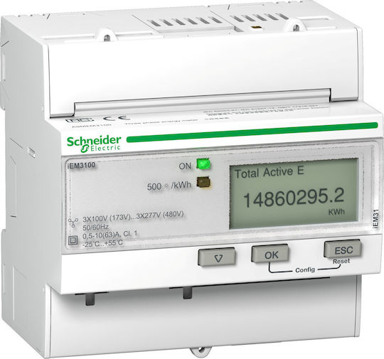 Schneider Electric Κιλοβατοωρόμετρο Ηλεκτρολογικού Πίνακα Ψηφιακό Ράγας Τριφασικό A9MEM3100