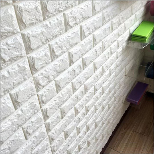 3D Πάνελ Τοίχου Αυτοκόλλητο Τούβλο Λευκό Λευκό 70x77εκ.