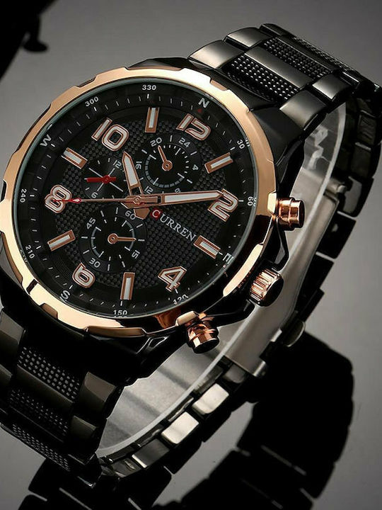 Curren Men's Watch 48mm Battery with Black Metal Bracelet