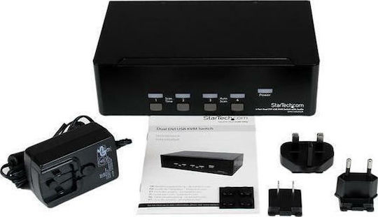 StarTech 4 Port Dual DVI USB KVM Switch with Audio & USB 2.0 Hub
