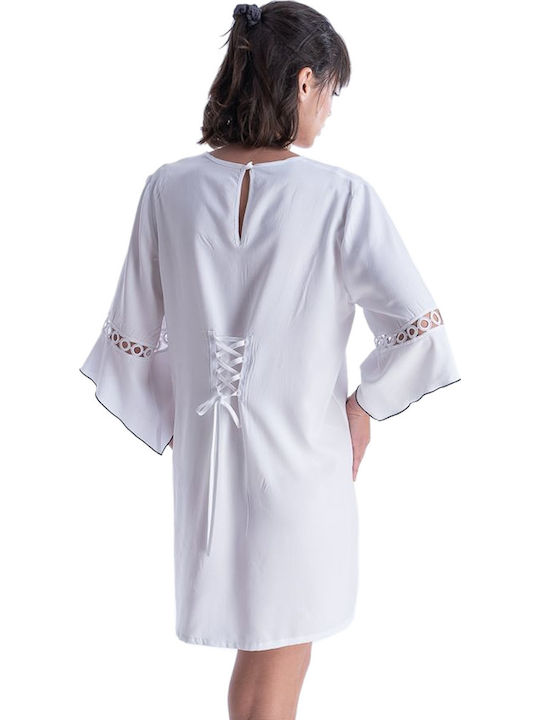 Rachel 12596 Γυναικείο Κοντό Φόρεμα Παραλίας Λευκό