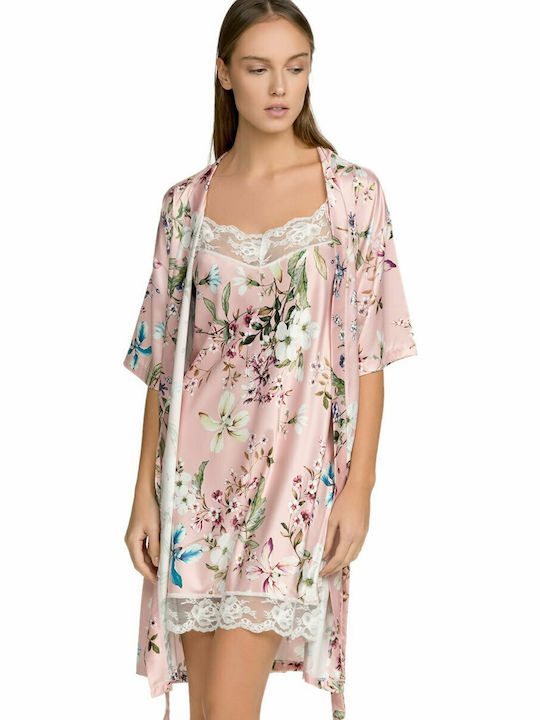 Odyssey Women's Summer Satin Pajama Robe Pink