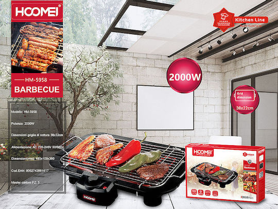 Hoomei Tabletop Electric Grill Grill 2000W with Adjustable Thermostat 38cmx22cmcm