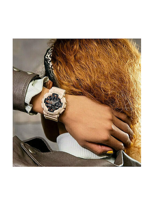 Casio G-Shock Uhr Chronograph mit Beige Kautschukarmband