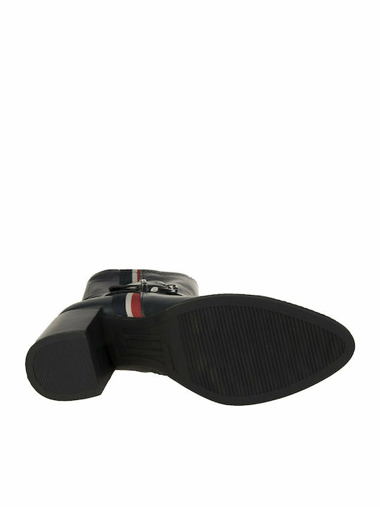 Agnes Ghete Dama De Piele Ankle Boots Cu Toc Navy Albastru Marin