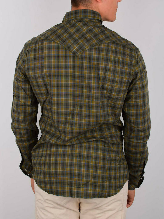 Diesel Men's Shirt Long Sleeve Cotton Checked Khaki