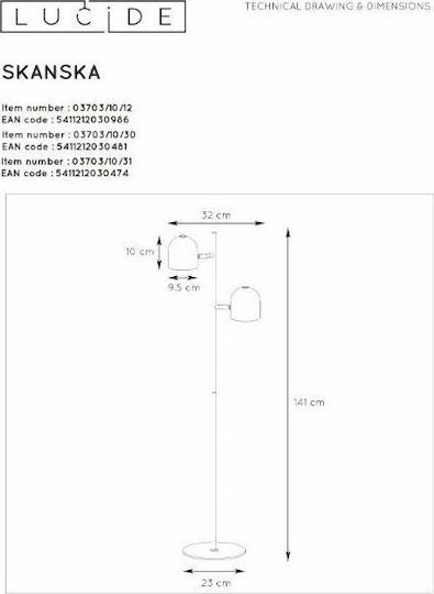 Lucide Lightning Skanska LED Stehleuchte H141xB32cm. mit Warmweißem Licht 450lm Weiß