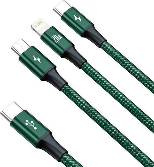 Baseus Rapid Series Braided USB to Lightning / Type-C / micro USB 1.5m 3A Cable Green (CAMLT-SC06)