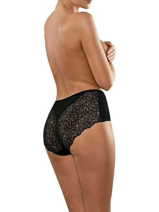 Babell 143 Cotton High-waisted Women's Slip with Lace Black 155880