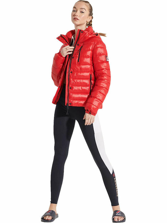Fuji Κοντό Γυναικείο Puffer Μπουφάν για Χειμώνα Rouge Red