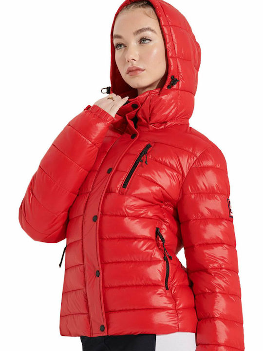 Fuji Κοντό Γυναικείο Puffer Μπουφάν για Χειμώνα Rouge Red