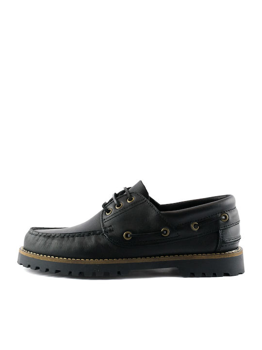 Romeo Gigli 150 Men's Leather Boat Shoes Black