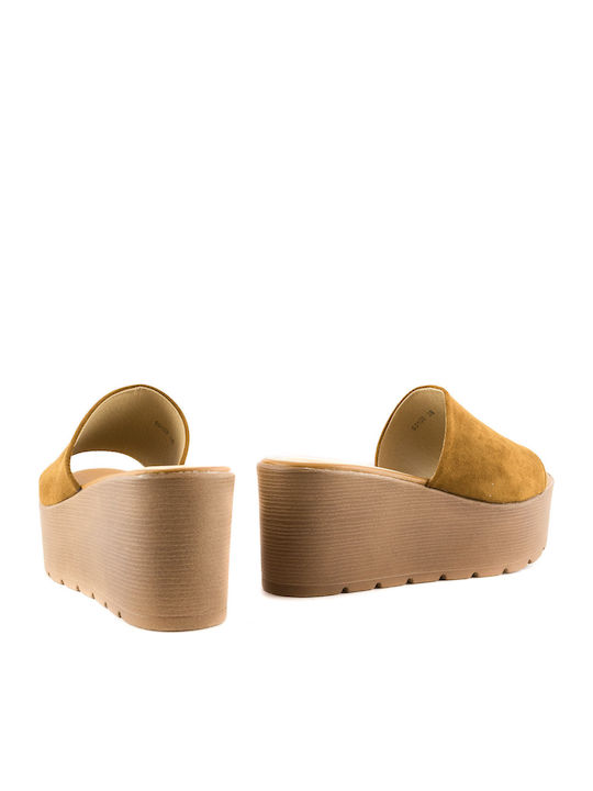 50100 Women's Suede Platform Wedge Sandals Tabac Brown