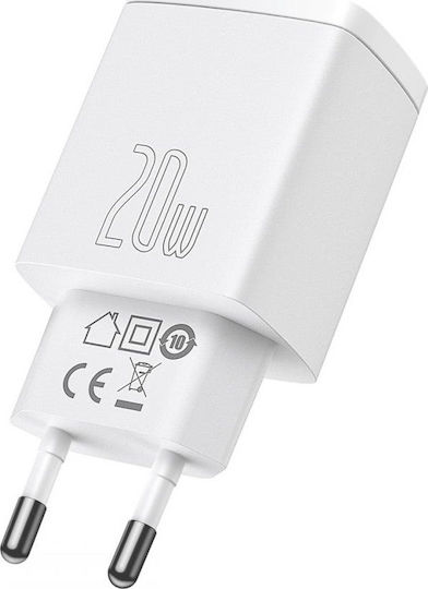 Baseus Charger Without Cable with USB-A Port and USB-C Port 20W Power Delivery / Quick Charge 3.0 Whites (Compact)