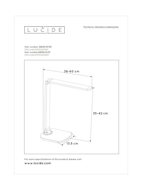 Lucide Lightning LED Office Lamp Foldable in Black Color