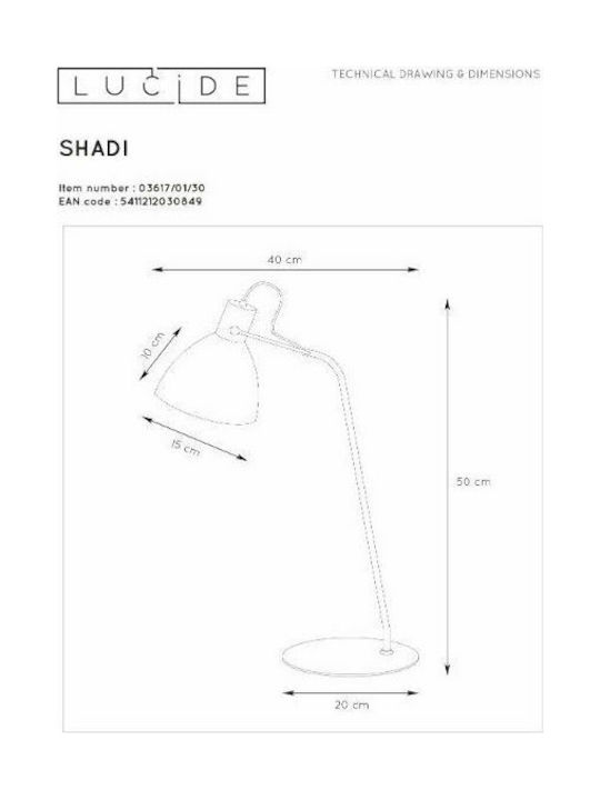 Lucide Lightning Φωτιστικό Γραφείου για Ντουί E14 σε Μαύρο Χρώμα