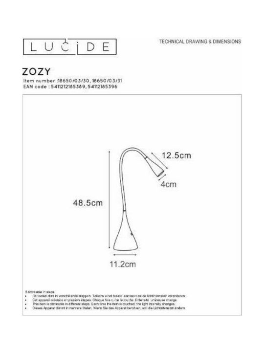 Lucide Lightning LED Φωτιστικό Γραφείου με Εύκαμπτο Βραχίονα σε Λευκό Χρώμα