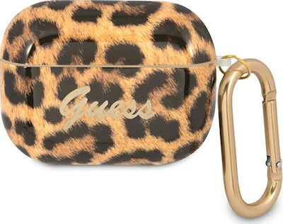 Guess Leopard Collection Θήκη Σιλικόνης με Γάντζο σε Χρυσό χρώμα για Apple AirPods Pro