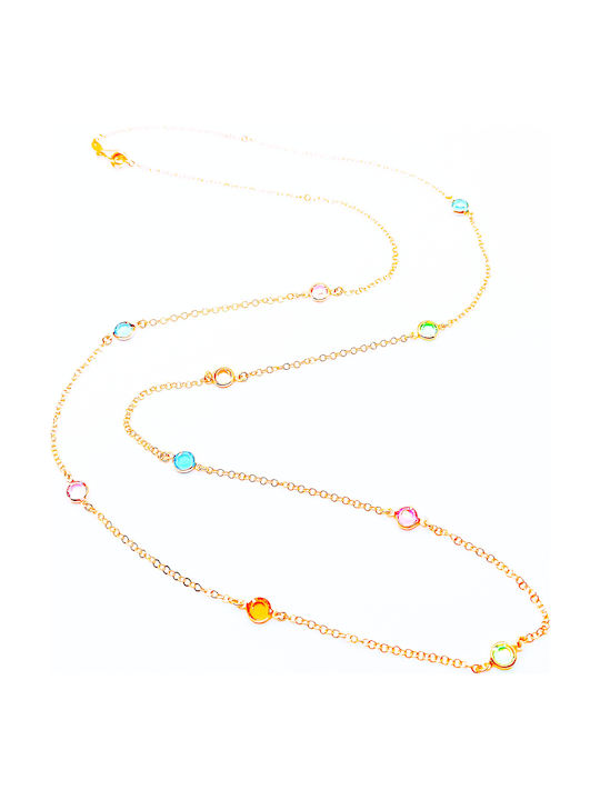 Silver 925 FANCY necklace in pink gold with 10 colorful zircon stones with diameter 0,6cm and chain length 92cm (can be worn double)