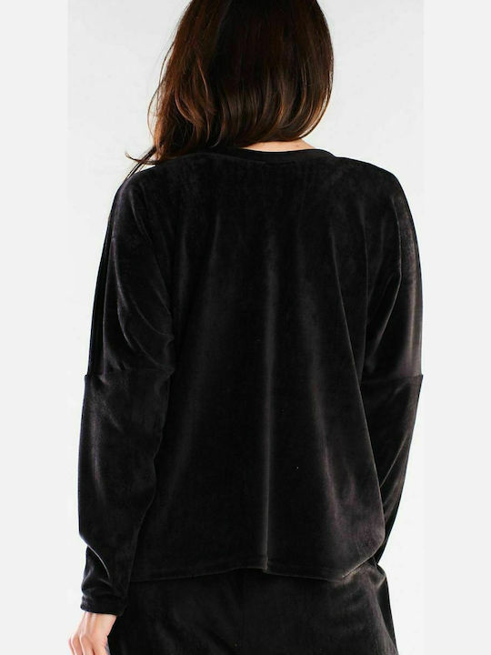 Awama Women's Blouse Long Sleeve with V Neckline Black