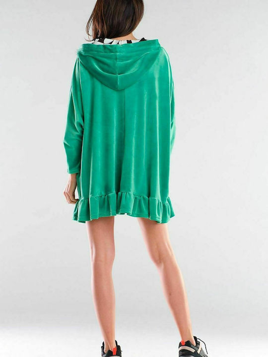 Awama Mini Dress with Hood Green