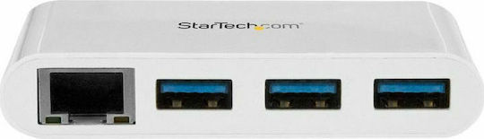 StarTech USB Хъб с 4 Порта USB 3.0 с USB-C Интерфейс и Ethernet в Бял Цвят