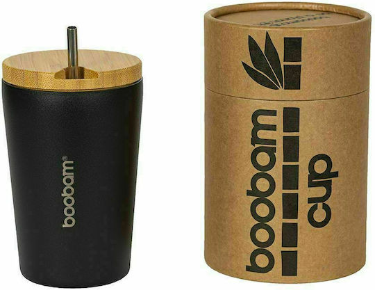 Boobam Cup Lite Ποτήρι Θερμός Ανοξείδωτο 350ml Μαύρο με Καλαμάκι