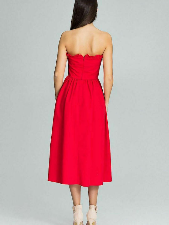 Figl M602 Midi Dress for Wedding / Baptism Strapless Red 116340