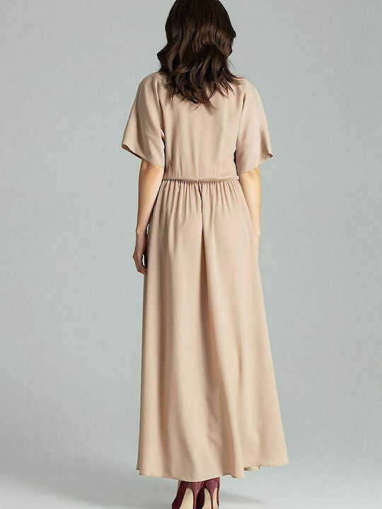 Lenitif L055 Maxi Abendkleid Wickel Beige