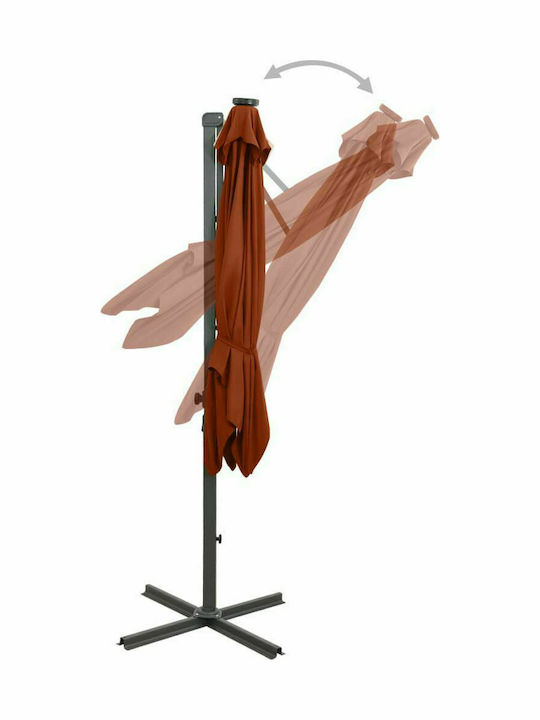Umbrella Hanging Square Aluminum Terracotta with Base & LED Lighting 2.5x2.5m
