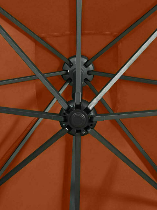 Umbrella Hanging Square Aluminum Terracotta with Base & LED Lighting 2.5x2.5m