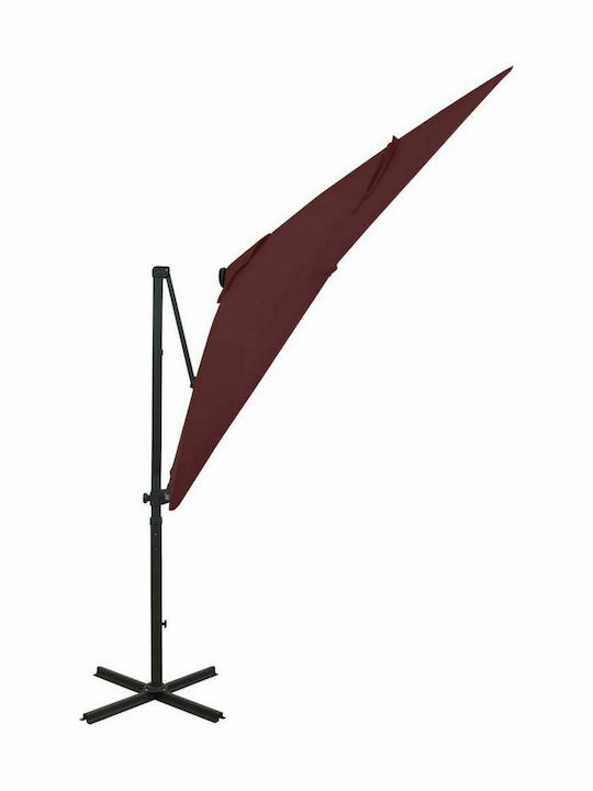Umbrella Hanging Square Aluminum Bordeaux with Base & LED Lighting 2.5x2.5m