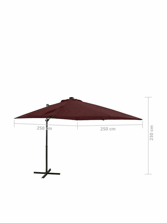 Umbrella Hanging Square Aluminum Bordeaux with Base & LED Lighting 2.5x2.5m